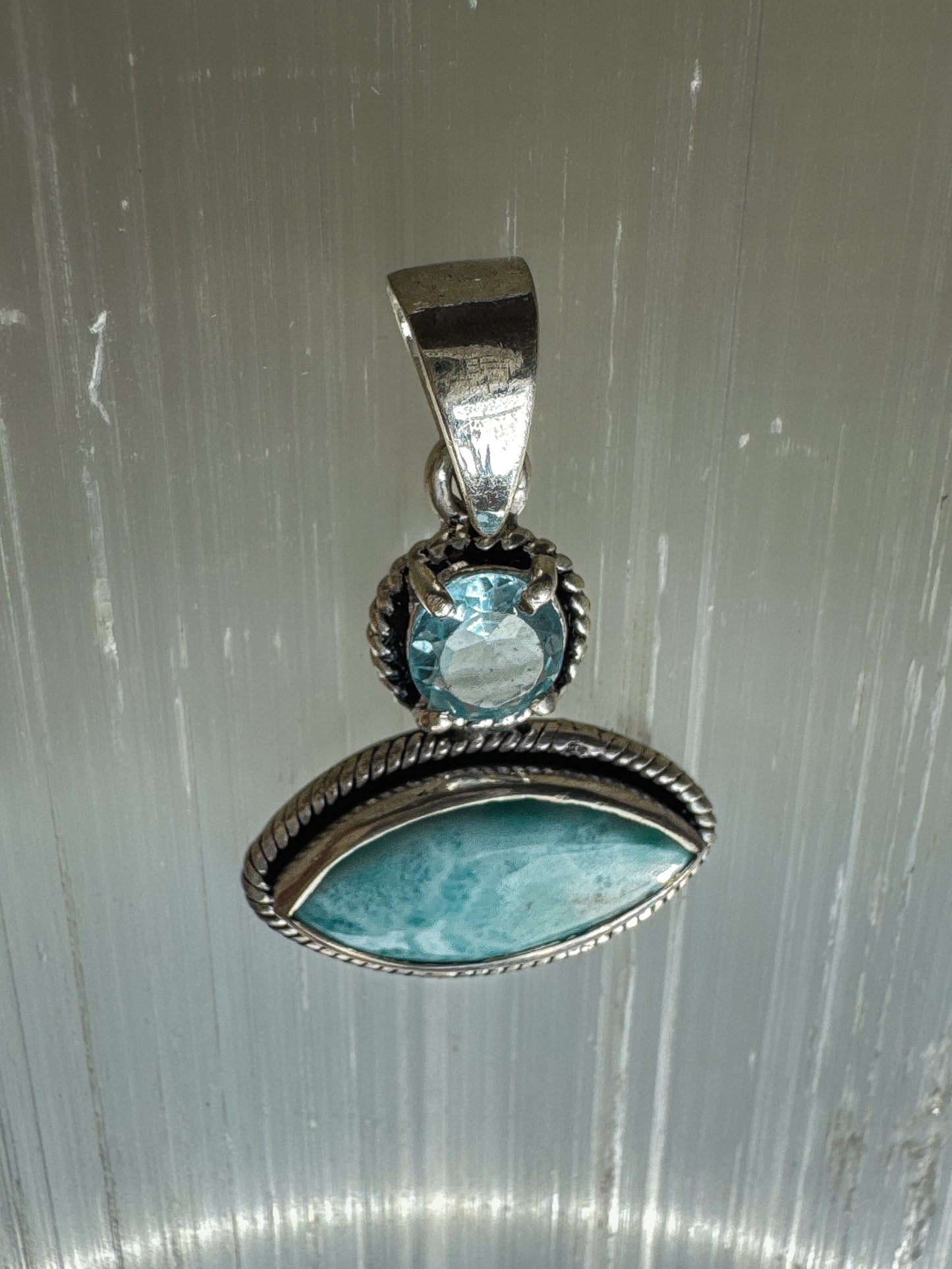 Ocean’s Embrace Larimar and Aquamarine Pendant