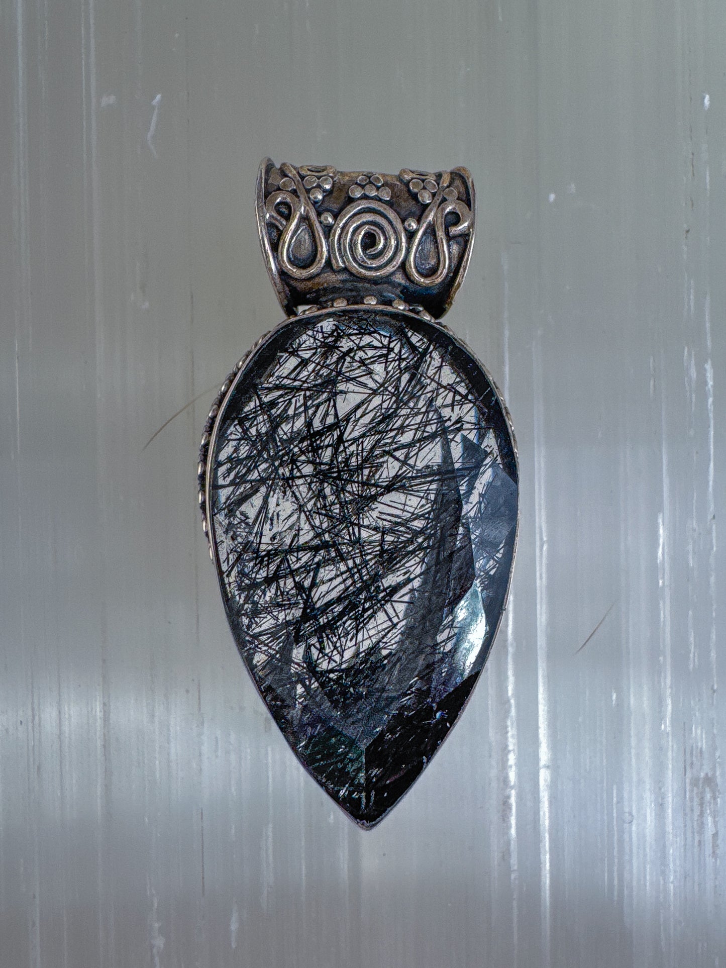 Midnight Veil Tourmalinated Quartz Pendant