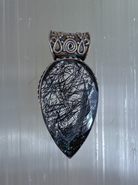 Midnight Veil Tourmalinated Quartz Pendant