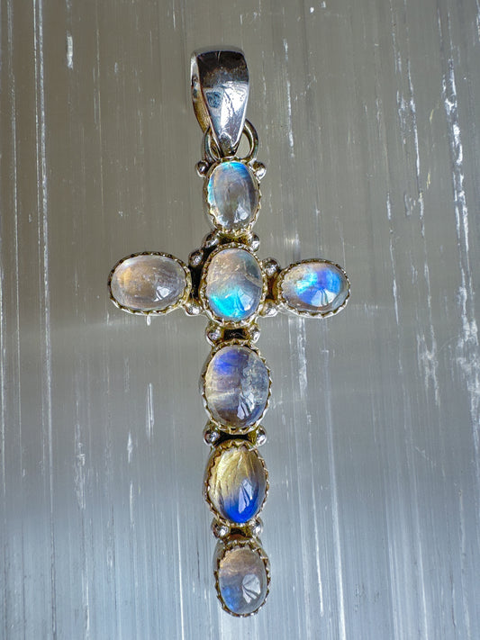 Moonstone Radiant Cross Pendant